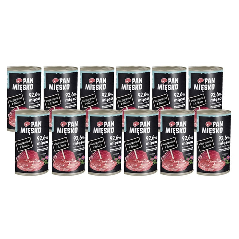 Pan Mięsko karma mokra dla psa Wieprzowina z dzikiem zestaw 12 x 400 g