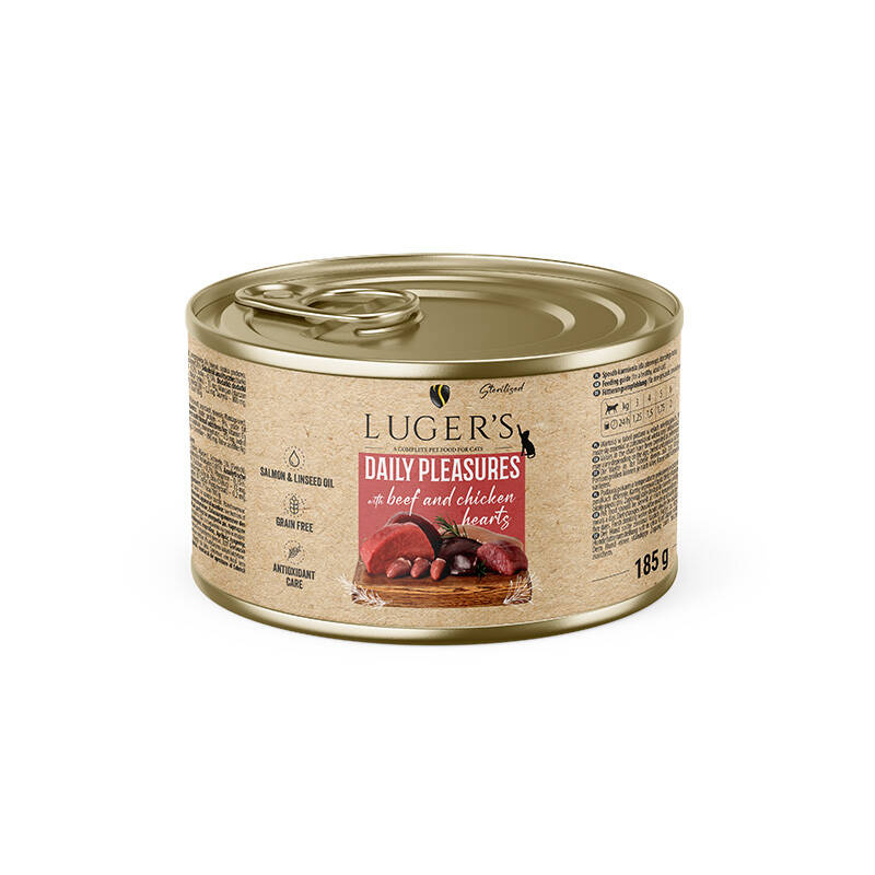 Karma mokra dla kota Luger's Daily Pleasures z wołowiną i sercami z kurczaka 185 g
