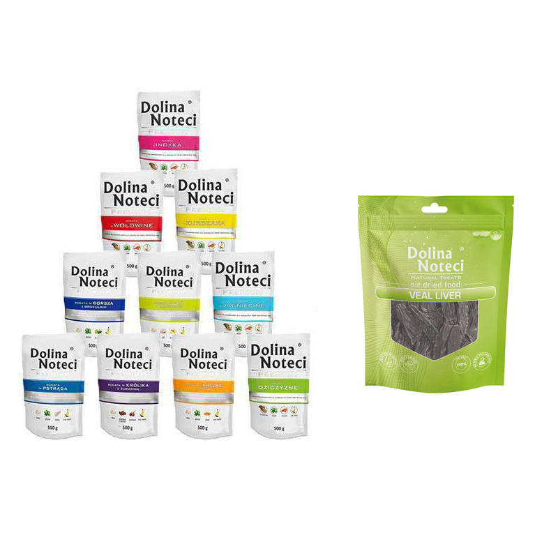 Mokra karma dla psa Dolina Noteci Premium Mix 10 x 500 g + Dolina Noteci Natural Treats Cod Skin skóra dorsza przysmak dla psa 30 g