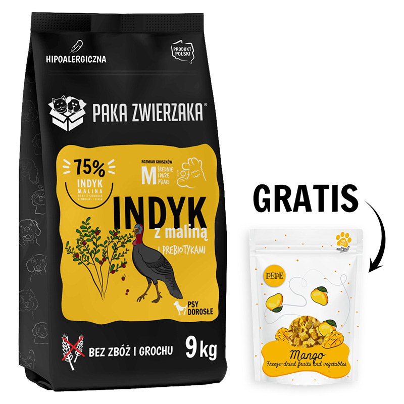 Paka Zwierzaka Karma Seventh Heaven Indyk z maliną 9 kg + Mango Liofilizowane Przysmak dla psa 20 g GRATIS