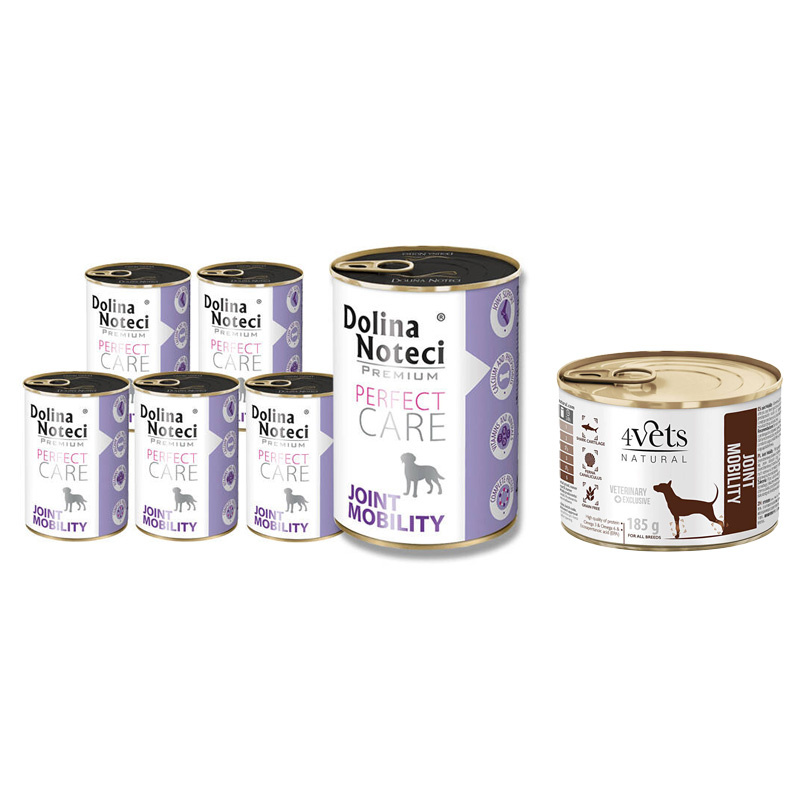 Mokra karma dla psa wspierająca stawy Dolina Noteci Premium Perfect Care Joint Mobility zestaw 12 x 400 g + 4Vets Natural Joint Mobility 185 g GRATI