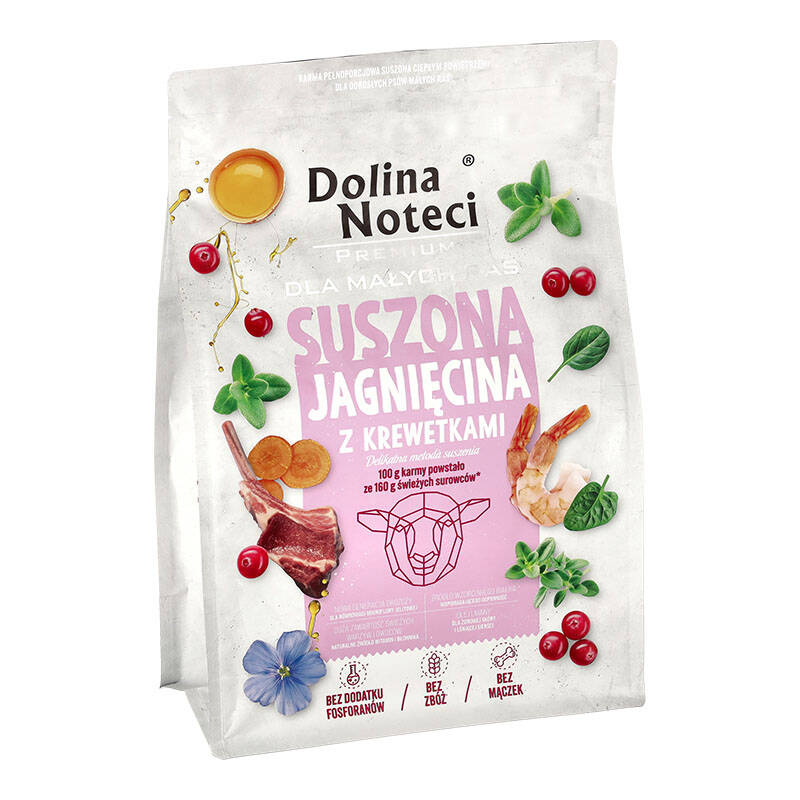 Karma suszona dla psa Dolina Noteci Premium dla dorosłych psów małych ras – jagnięcina z krewetkami 3 kg