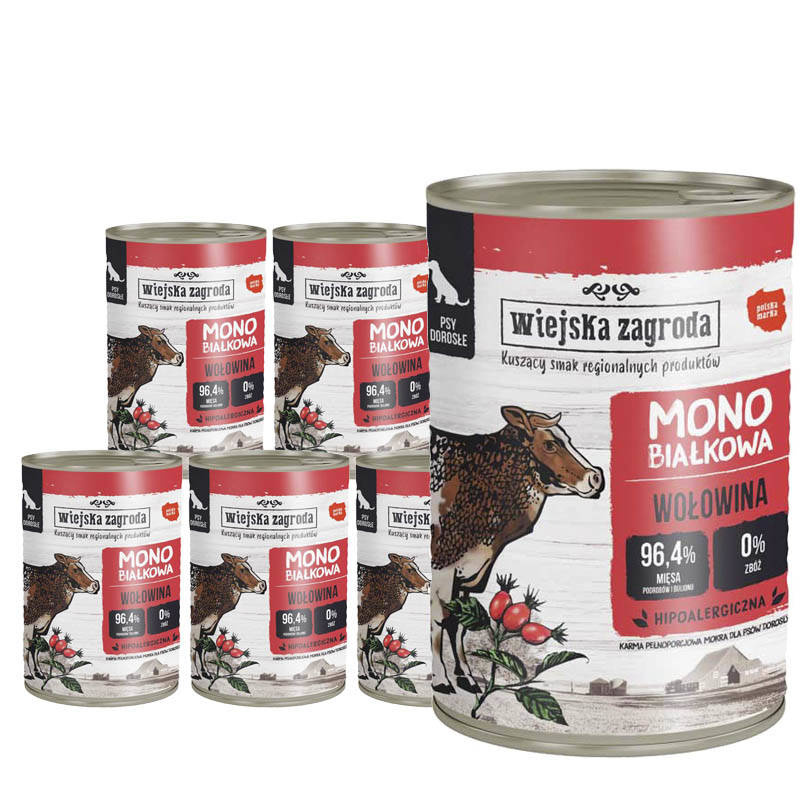 Wiejska Zagroda mokra karma monobiałkowa dla psa wołowina zestaw 12 x 400 g