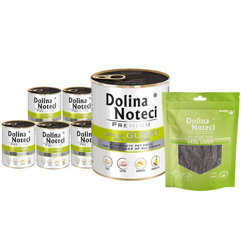 Mokra karma dla psa Dolina Noteci Premium bogata w gęś z ziemniakami zestaw 6 x 800 g + gratis Piper Animals z przepiórką 400 g