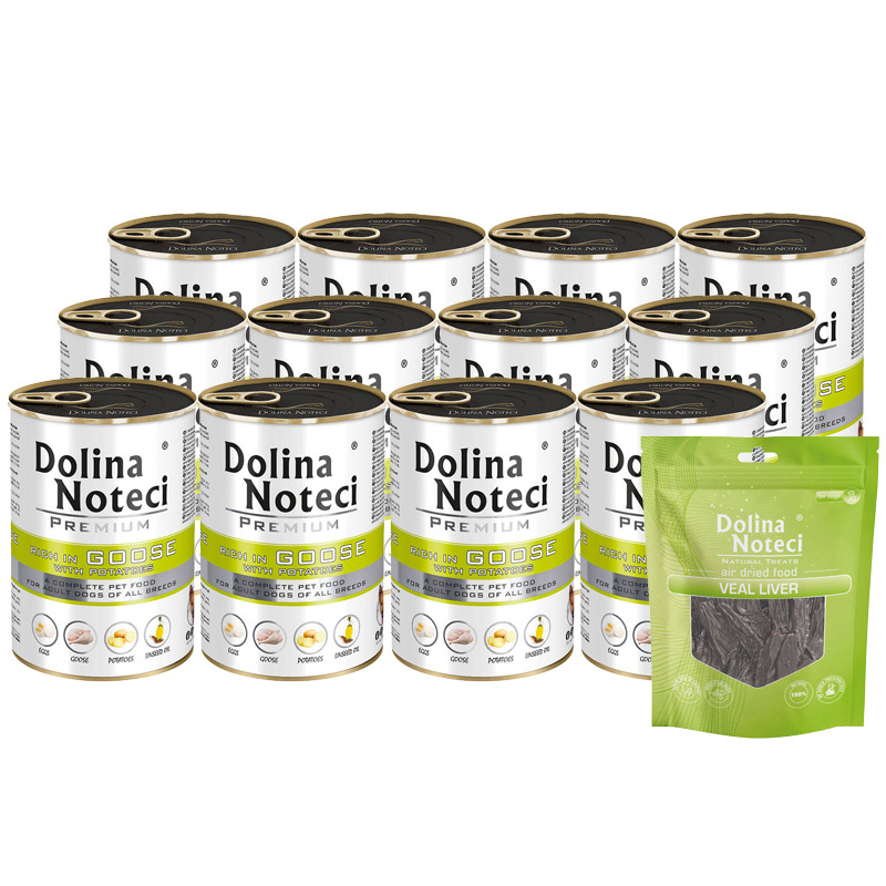 Mokra karma dla psa Dolina Noteci Premium bogata w gęś z ziemniakami zestaw 12 x 400 g + gratis Piper Animals z przepiórką 400 g
