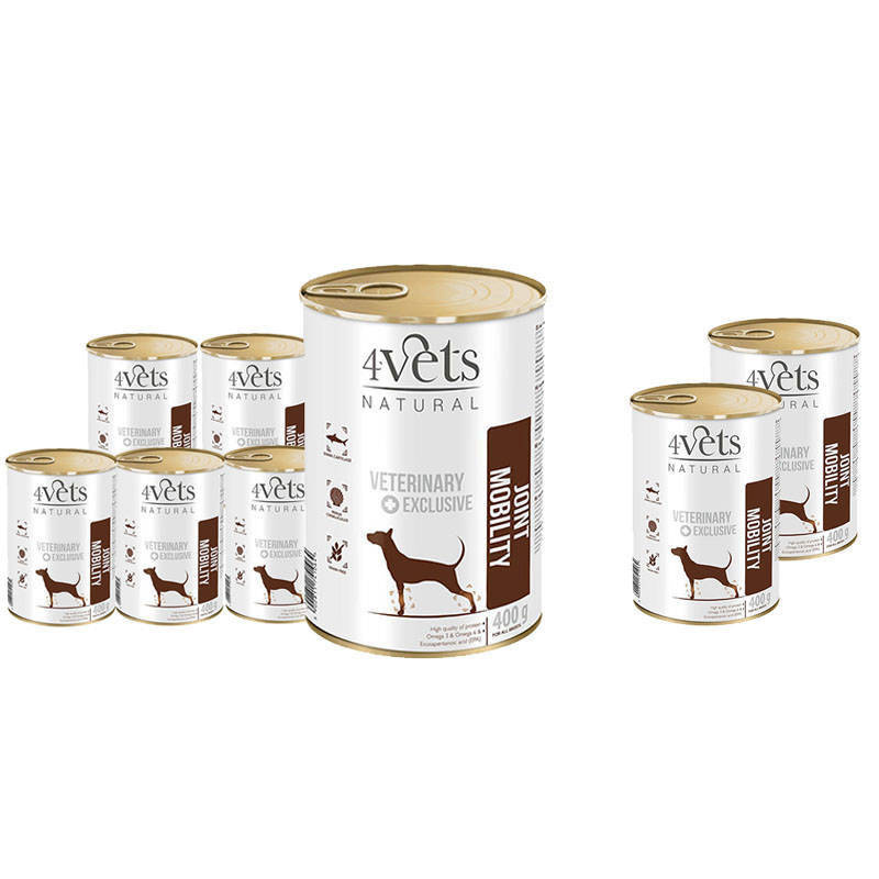 Mokra karma weterynaryjna dla psa z problemami stawów 4Vets Natural Joint Mobility 6 x 400 g + gratis 2 x 4Vets Joint Mobility 400 g