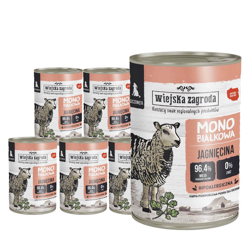 Wiejska Zagroda mokra karma monobiałkowa dla psa jagnięcina dla szczeniąt zestaw 12 x 400 g