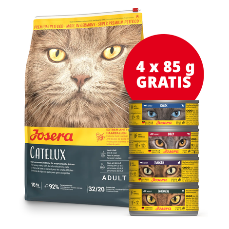 Josera Catelux Adult Cat sucha karma dla kota 10 kg + gratis 4 puszki karmy mokrej 85 g  