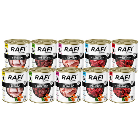 Mokra karma dla psa Rafi Classic mix smaków zestaw 10 x 800 g