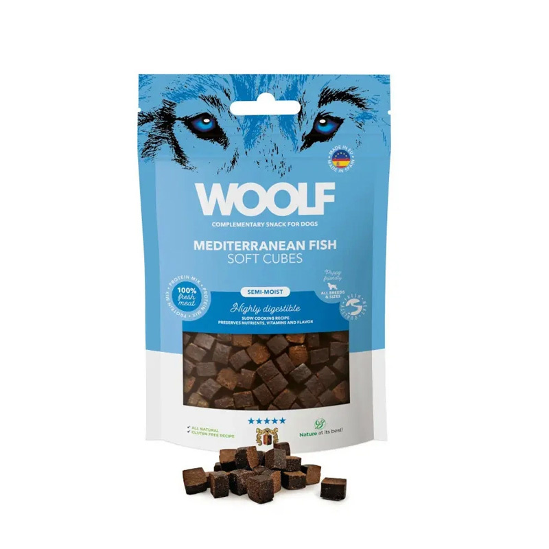 Woolf Soft Cubes Mediteranean fish Przysmak dla psa kosteczki z ryb śródziemnomorskich 100 g