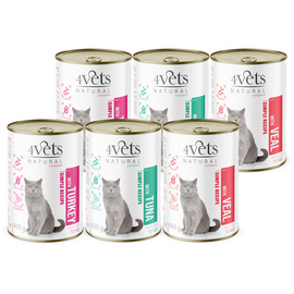 4Vets Natural Mokra karma dla kota mix smaków zestaw 6 x 400 g