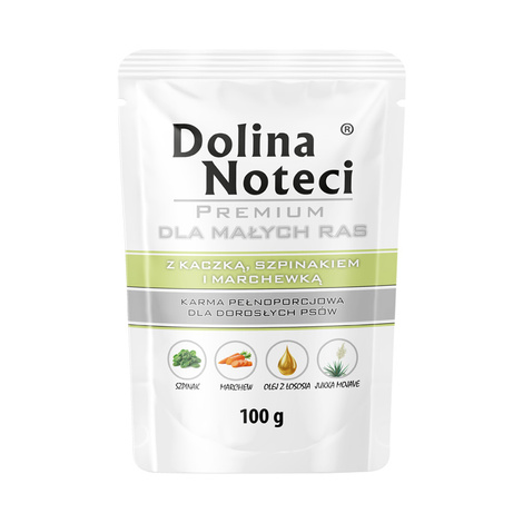 Mokra karma dla psów małych ras Dolina Noteci Premium z kaczką, szpinakiem i marchewką 100 g