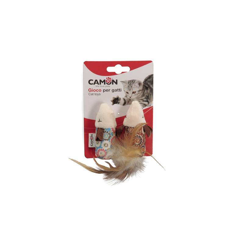 Camon Cat Toy zabawka dla kota myszki w kwiaty z piórami 2 szt