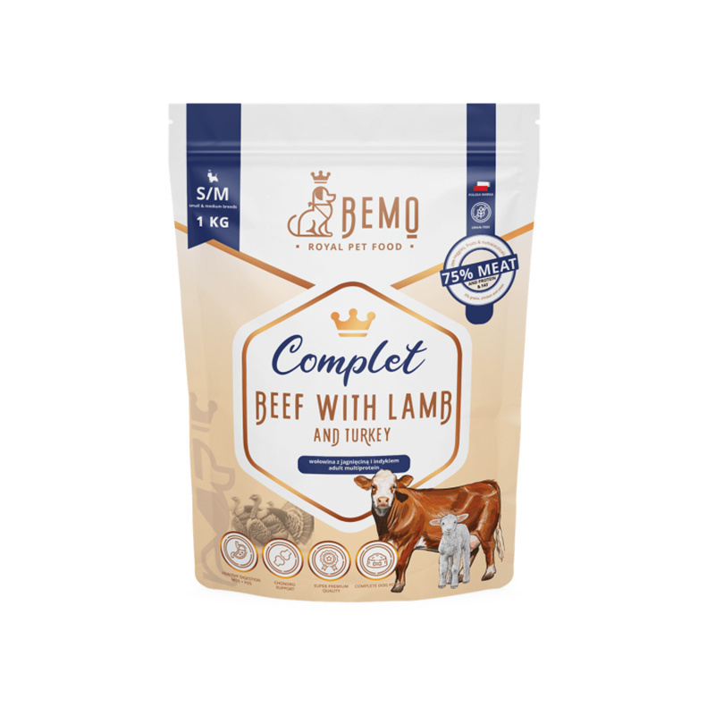 Bemo Complet – multiproteinowa karma sucha dla psa z wołowiną, indykiem i jagnięciną 1 kg