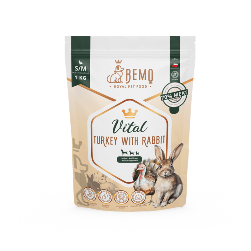 Bemo Vital Karma sucha dla psa z indykiem i królikiem wzmacniająca odporność S/M 1 kg