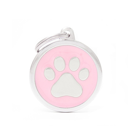 Zawieszka Adresówka Identyfikator z grawerem dla psa i kota kółko z łapką różowe