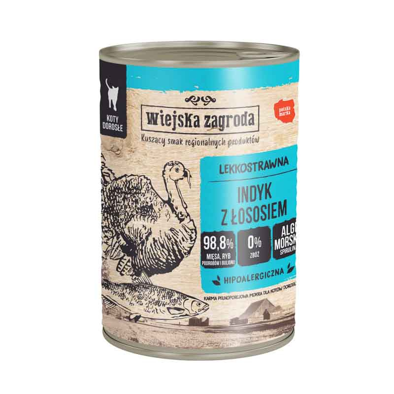 Wiejska Zagroda karma mokra dla kota Indyk z Łososiem 400 g