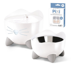 Pixi Fountain Combo Zestaw poidło dla kota 2,5 l białe + miska + opakowanie filtrów CH-7216 gratis