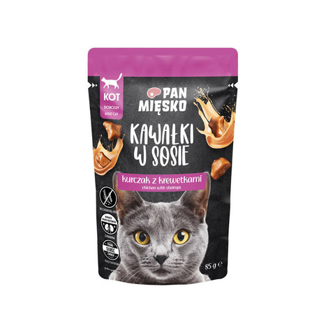 Pan Mięsko Karma mokra dla kota Kawałki w sosie Kurczak z krewetkami 85 g