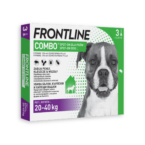 Frontline Combo Spot-on Roztwór do nakrapiania przeciwko pchłom i kleszczom dla psów L 3 pipetki 2,68 ml