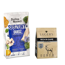 Karma suszona dla psa Dolina Noteci Premium dorsz 9 kg + Luger’s karma suszona dla psa bogata w dziczyznę 1 kg