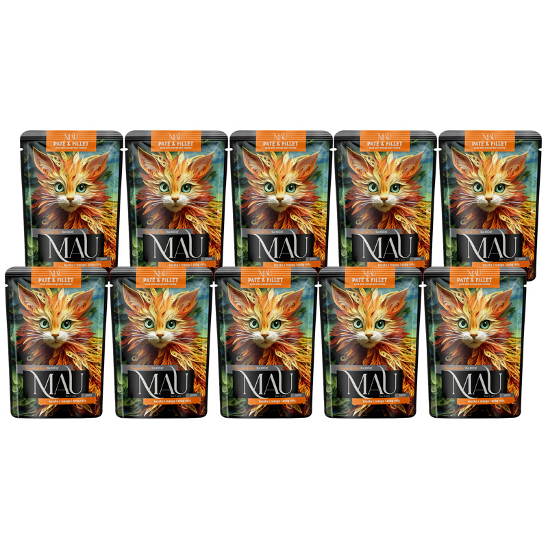 MAU Pasztet i Filet Karma mokra dla kota kociąt kaczka z mango i dziką różą zestaw 10 x 85 g