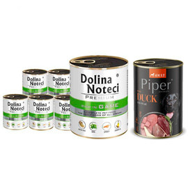 Mokra karma dla psa Dolina Noteci Premium bogata w dziczyznę zestaw 6 x 800 g + Piper Animals z kaczką i gruszką 400 g Gratis