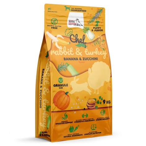 Syta Micha Chef Junior Sucha karma dla szczeniąt Królik i indyk, banan i cukinia 9 kg