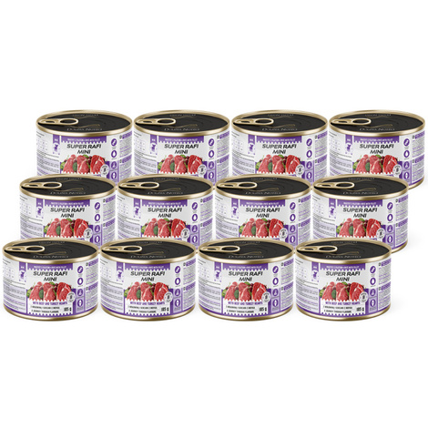 Super Rafi Mini Mokra karma dla psów małych ras z wołowiną i sercami z indyka zestaw 12 x 185 g