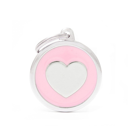 Zawieszka Adresówka Identyfikator z grawerem dla psa i kota kółko z sercem różowe