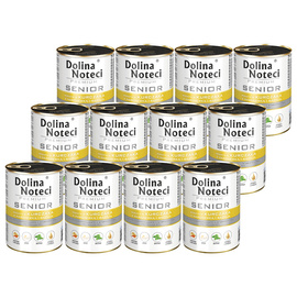 Mokra karma dla psa Dolina Noteci Premium Senior bogata w kurczaka z marchewką i bazylia zestaw 12 x 400 g