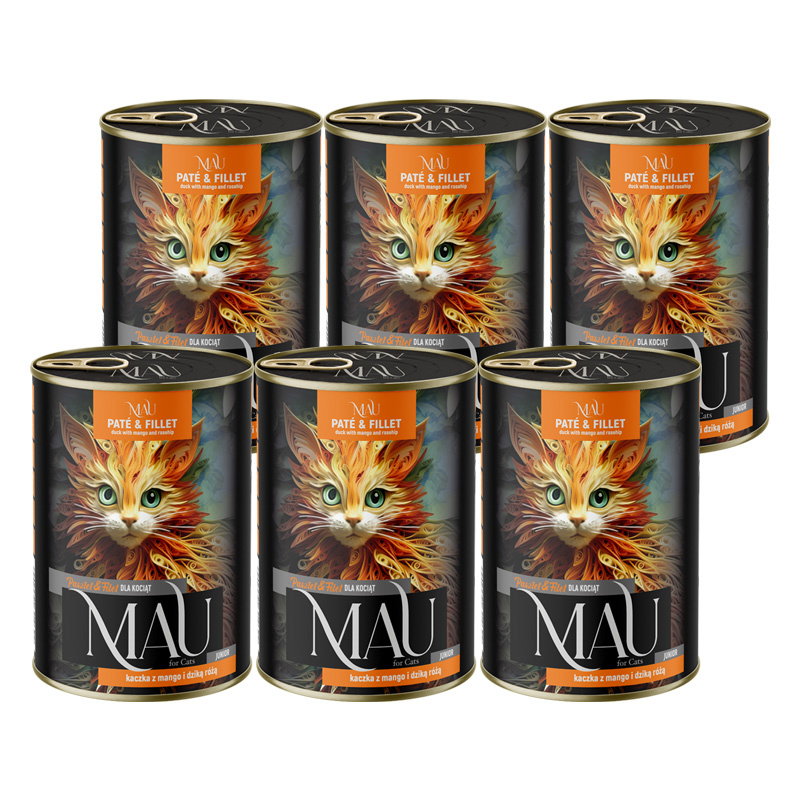 MAU Pasztet i Filet Karma mokra dla kota kociąt kaczka z mango i dziką różą zestaw 6 x 400 g