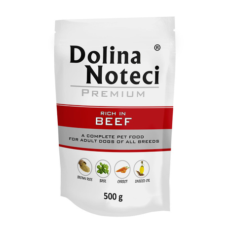 Mokra karma dla psa Dolina Noteci Premium bogata w wołowinę saszetka 500 g