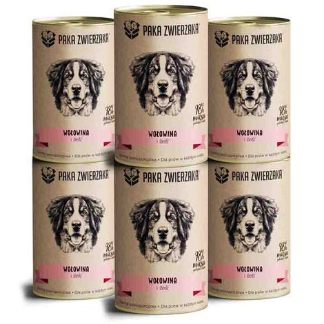 Paka Zwierzaka Karma mokra dla psa Wołowina i śledź zestaw 6 x 400 g