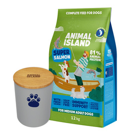 Animal Island Sucha karma dla psa z łososiem 12 kg + Gratis Pojemnik na karmę dla psa rozmiar M