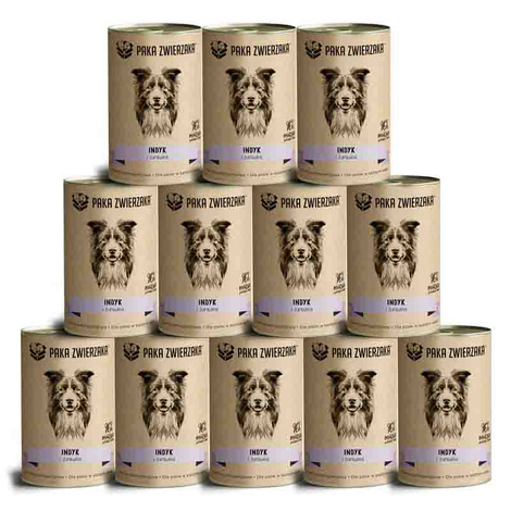 Paka Zwierzaka Karma mokra dla psa Indyk i żurawina zestaw 12 x 400 g