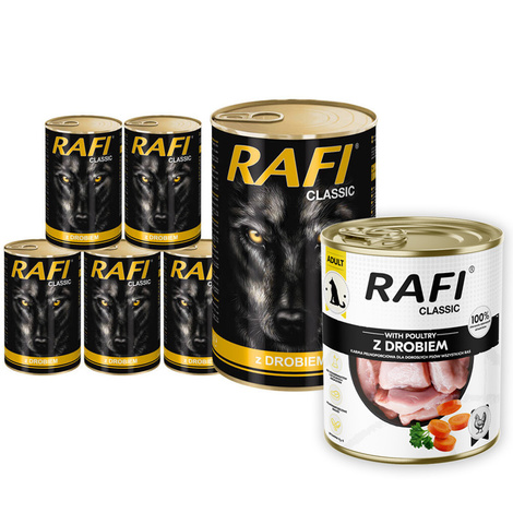 Mokra karma dla psa Rafi Classic z drobiem zestaw 6 x 1240 g + Rafi Classic 800 g gratis