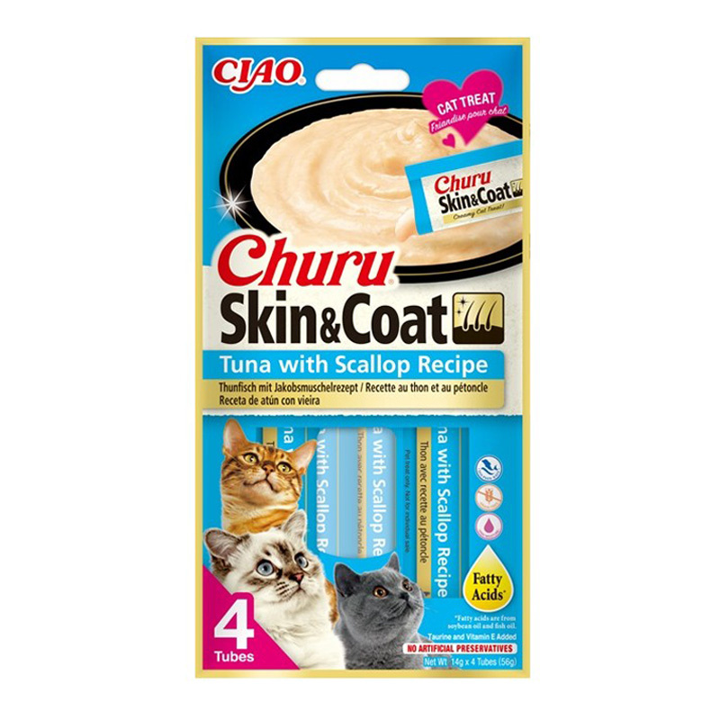 Inaba Churu Skin&Coat Kremowy przysmak dla kota o smaku tuńczyka z przegrzebkami 4 x 14 g