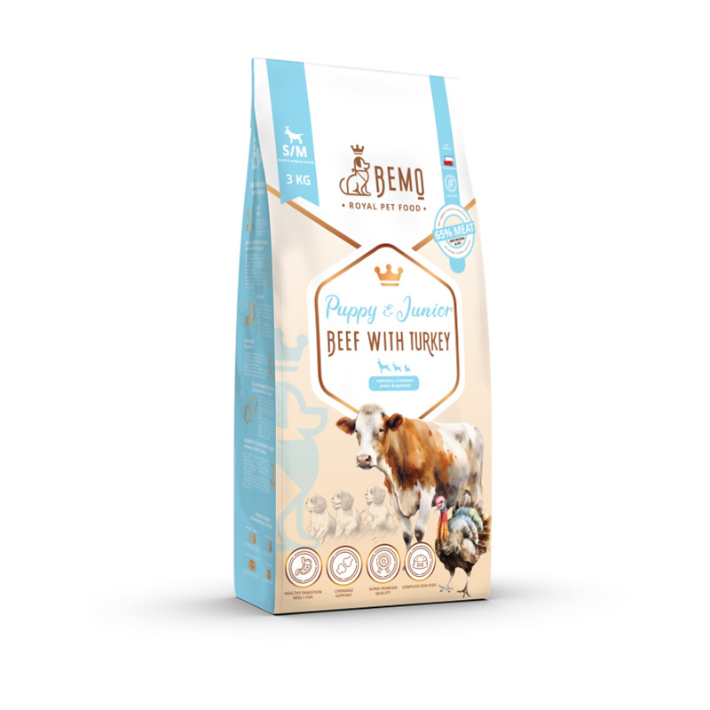 Bemo Karma sucha dla psów szczeniąt i juniorów z wołowiną i indykiem S/M 3 kg
