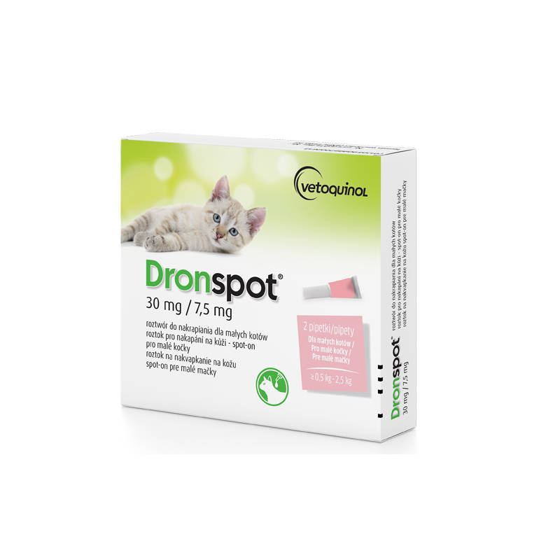 Vetoquinol Dronspot Krople na robaki i pasożyty dla małych kotów 0,5 kg - 2,5 kg 2 szt.
