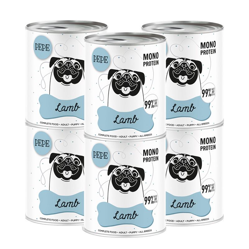 Paka Zwierzaka PEPE Lamb Karma mokra dla psa jagnięcina zestaw 6 x 800 g