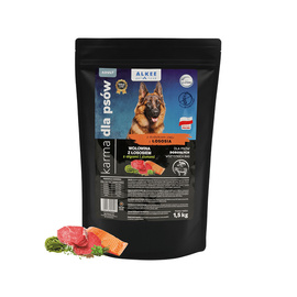 ALKEE karma dla psa sucha Wołowina z łososiem algami i ziołami dla psów dorosłych wszystkich ras 1,5 kg