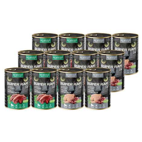 Karma mokra dla kotów sterylizowanych Super Rafi Cat mix smaków zestaw 12 x 400 g