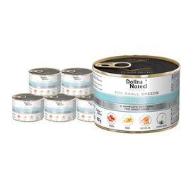 Karma mokra dla psów małych ras Dolina Noteci Premium z cielęciną, pomidorami i makaronem zestaw 12 x 185 g