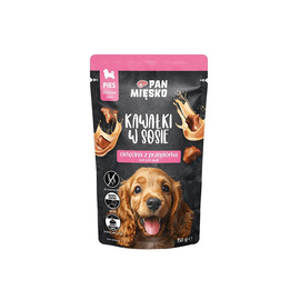 Pan Mięsko karma mokra dla psa kawałki w sosie cielęcina z przepiórką (szczeniak) 150 g