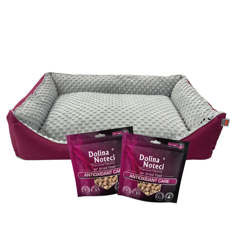 Kanapa legowisko dla średnich psów rozmiar M szary 70 x 50 cm + 2 opakowania Training Treats Antioxidant Care GRATIS