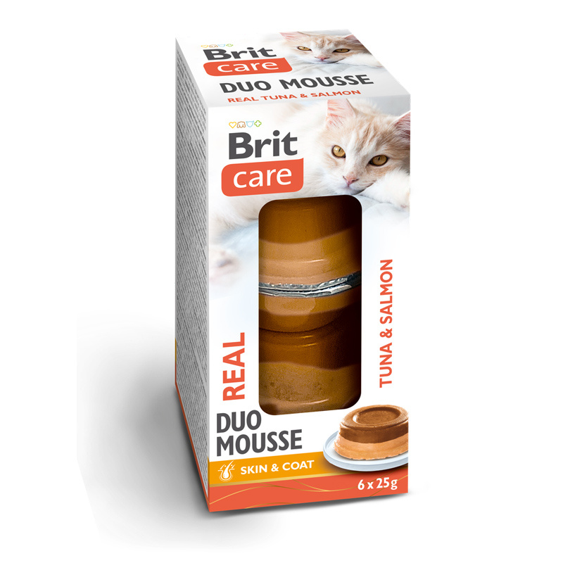 Brit Care Cat Double Layer Real Meat Mousse mokra karma dla kota z tuńczykiem i łososiem 6 x 25 g