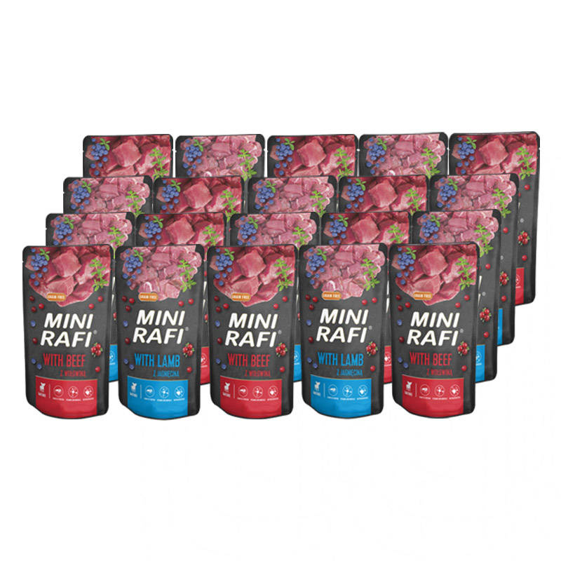 Mokra karma dla psa Mini Rafi mix smaków jagnięcina i wołowina 20 x 150 g