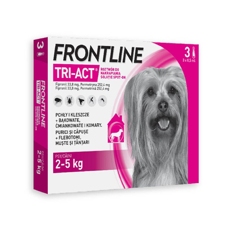 Frontline Tri-act Roztwór do nakrapiania przeciwko pchłom i kleszczom dla psów XS 3 pipetki 0,5 ml