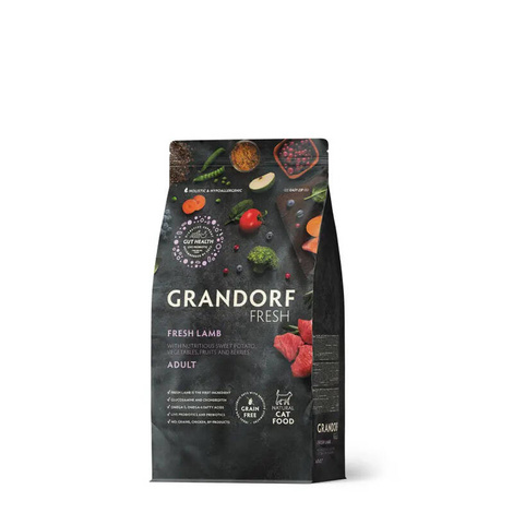 Grandorf Cat Fresh Lamb Adult Karma sucha dla dorosłych kotów o wrażliwym układzie pokarmowym lub skłonnych do alergii Jagnięcina 400 g